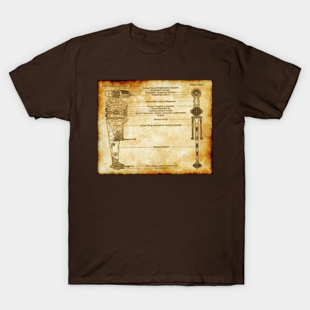 E-Type Folding Wing Fighter Parchment Blueprint T-Shirt by Starbase79
